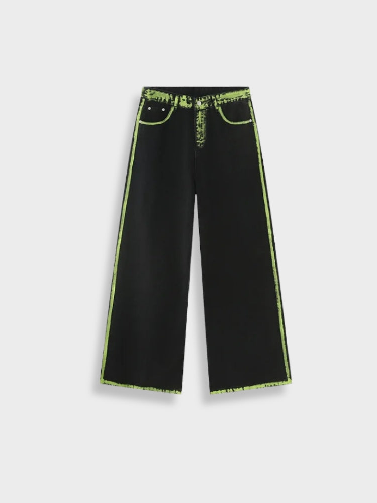 Black Handpainted Graffiti Neon Jeans