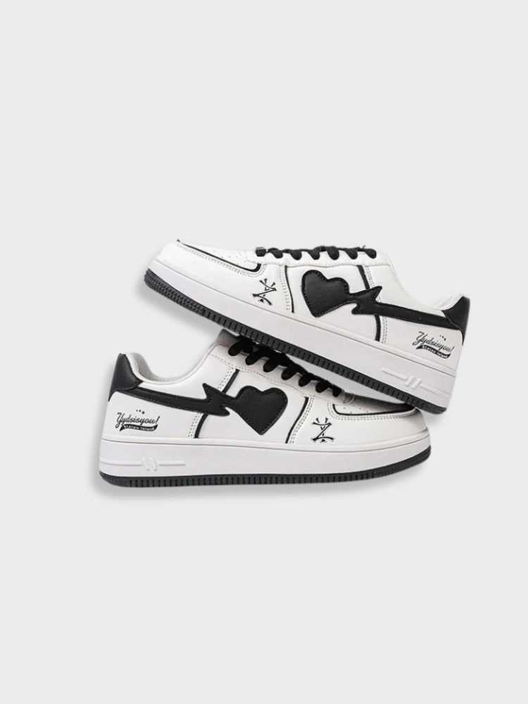 Clean White Retro Heart Sneakers