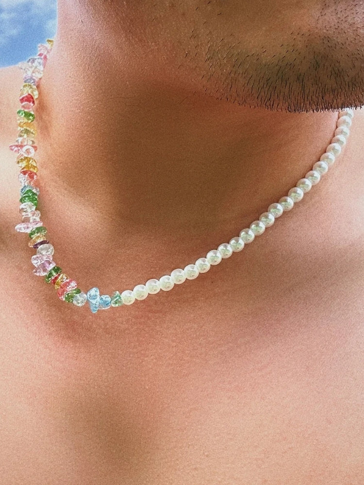 Asymmetrical Color Pearl Beach Necklace