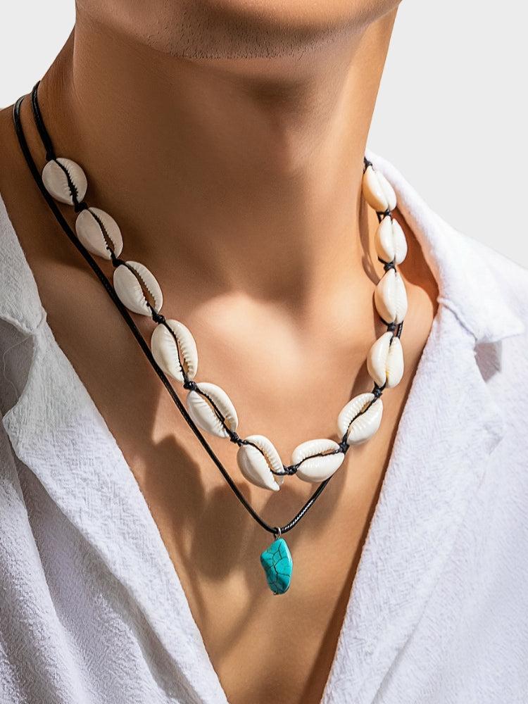 Sea Shell Beach Choker with Stone Pendant