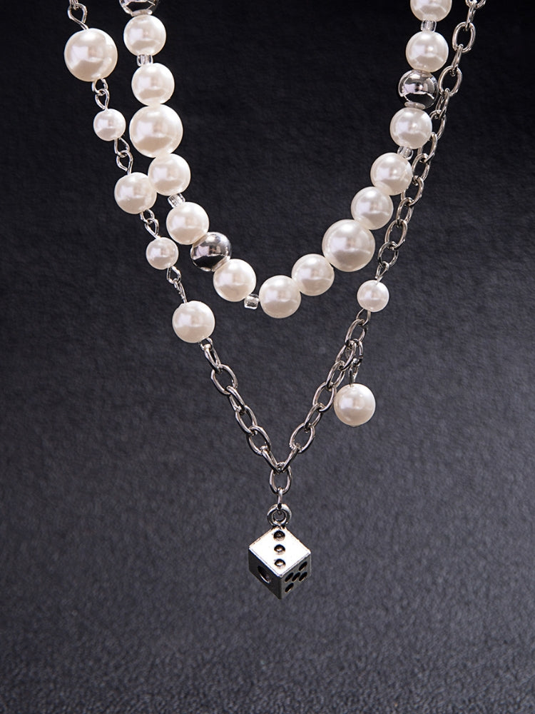 Double Silver & Pearl Dice Necklace